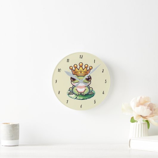 Froschprinz in Goldkrone Kinderzimmer-Saal Runde Wanduhr (Zuhause)