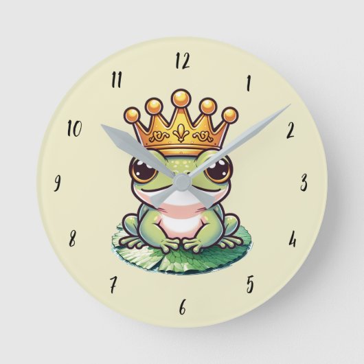 Froschprinz in Goldkrone Kinderzimmer-Saal Runde Wanduhr (Vorderseite)