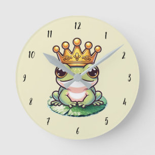 Froschprinz in Goldkrone Märchenkinderzimmer Runde Wanduhr