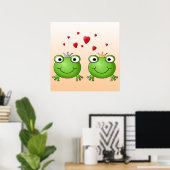 Froschprinz und Froschprinzessin, mit Herzen. Poster (Heimbüro)
