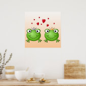 Froschprinz und Froschprinzessin, mit Herzen. Poster (Küche)
