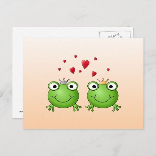 Froschprinz und Froschprinzessin, mit Herzen. Postkarte (Vorne/Hinten)