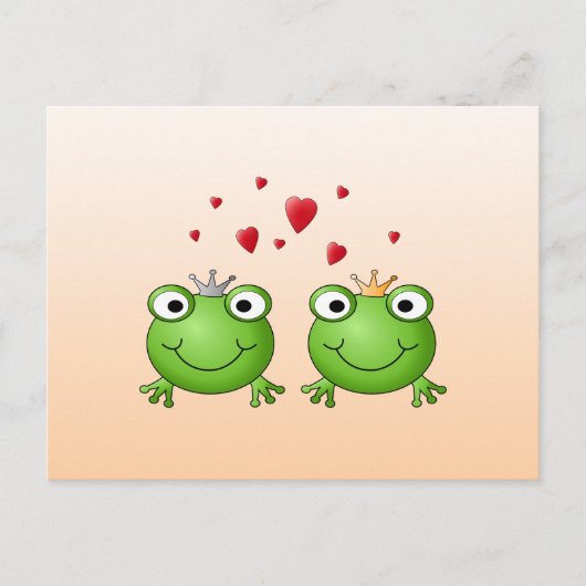 Froschprinz und Froschprinzessin, mit Herzen. Postkarte (Vorderseite)