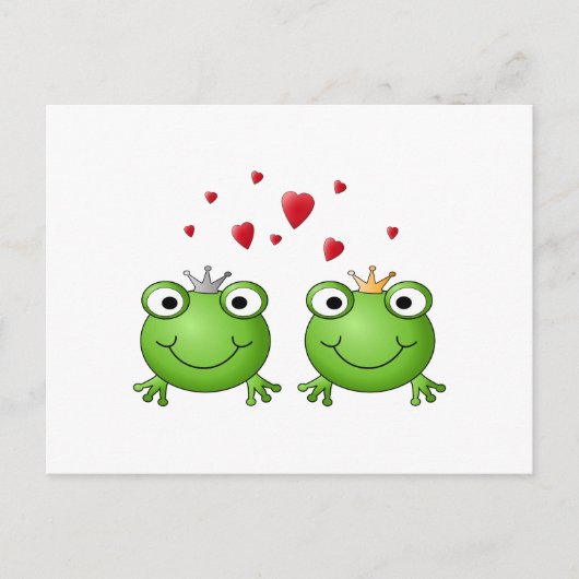 Froschprinz und Froschprinzessin, mit Herzen. Postkarte (Vorderseite)