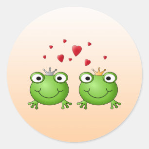 Froschprinz und Froschprinzessin, mit Herzen. Runder Aufkleber