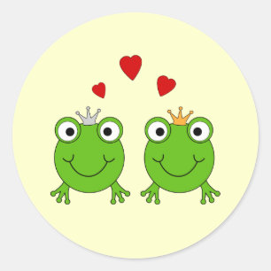 Froschprinzessin und Froschprinz, mit Herzen. Runder Aufkleber
