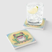 Froschs sanftes Lächeln Steinuntersetzer (Seitenansicht)