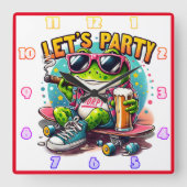 Froschskateboarder zum Feiern bereit Quadratische Wanduhr (Vorderseite)