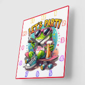 Froschskateboarder zum Feiern bereit Quadratische Wanduhr (Winkel)