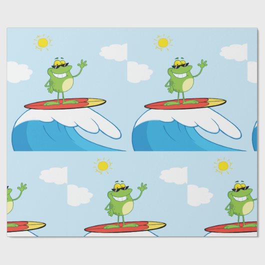 Froschsurfen mit einem Wellenbrechpapier Geschenkpapier (Flach)