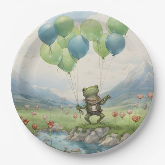 Froschtaler Ballon und Blume Pappteller (Vorderseite)