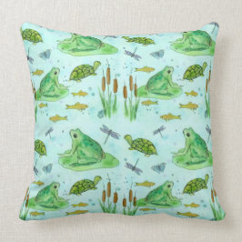 Froschteich Goldfish Turtles Dragonfly Green Kissen
