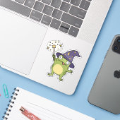 Froschzauberer beim Zaubern Aufkleber (Laptop mit iPhone)