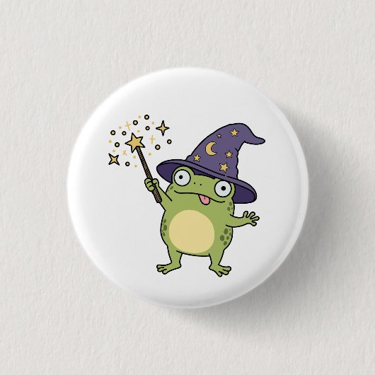 Froschzauberer beim Zaubern Button (Vorderseite)