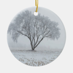 Frost auf einem einsamen Baum Keramik Ornament