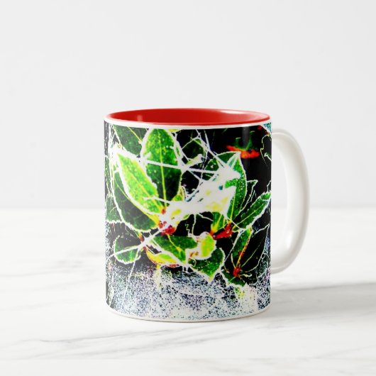 Frost bedeckt heilig für Weihnachten Zweifarbige Tasse (VorderseiteRechts)