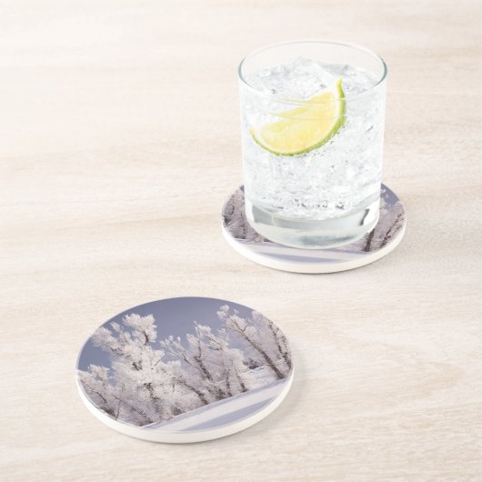 Frost bedeckte Bäume und Zaun, Colorado Untersetzer (Seite)