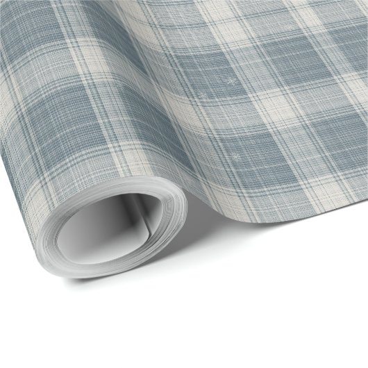 Frost Blue & Cream Snowflake Plaid Wrapping Paper Geschenkpapier (Rolleneckpunkt)