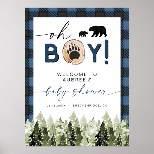 FROST Blue Flannel Pine Bear Baby Dusche Empfang Poster (Vorne)