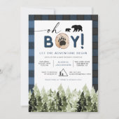 FROST Blue Flannel Pine Lumberjack Boy Baby Dusche Einladung (Vorderseite)