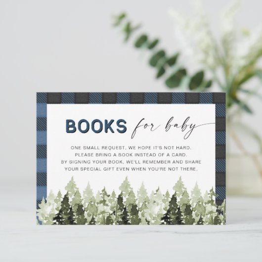 FROST Blue Flannel Pine Tree Books for Baby Card Einladung (Stehend Vorderseite)