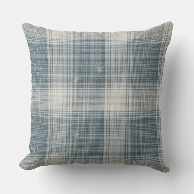 Frost Blue Nordic Plaid Snowflake Throw Pillow Kissen (Vorderseite)