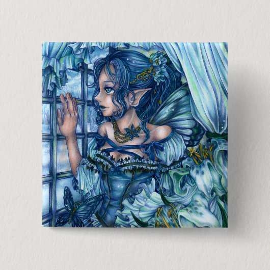 Frost Fairy Girl's View of a Saphire Winter Button (Vorderseite)