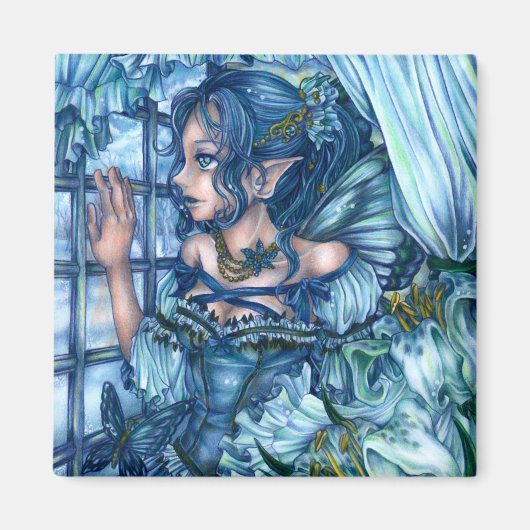 Frost Fairy Girl's View of a Saphire Winter Magnet (Vorne)