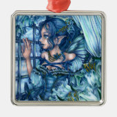 Frost Fairy Girl's View of a Saphire Winter Ornament Aus Metall (Vorne)