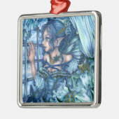 Frost Fairy Girl's View of a Saphire Winter Ornament Aus Metall (Links)