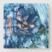 Frost Fairy Girl's View of a Saphire Winter Quadratische Wanduhr (Vorderseite)