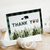 FROST Green Flannel Bear Pine Tree Thank You Card Einladung