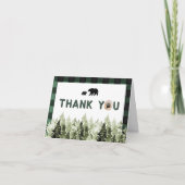 FROST Green Flannel Bear Pine Tree Thank You Card Einladung (Vorderseite)