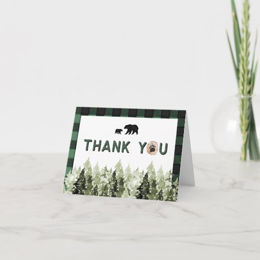 FROST Green Flannel Bear Pine Tree Thank You Card Einladung (Vorderseite)
