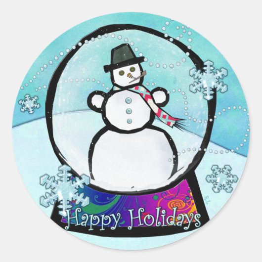 Frost Man Snow Globe Folk Art Runder Aufkleber (Vorderseite)