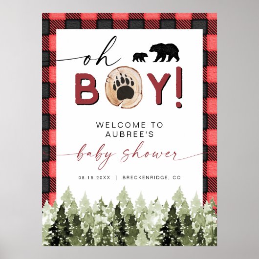 FROST Red Flannel Pine Bear Baby Dusche Willkommen Poster (Vorne)