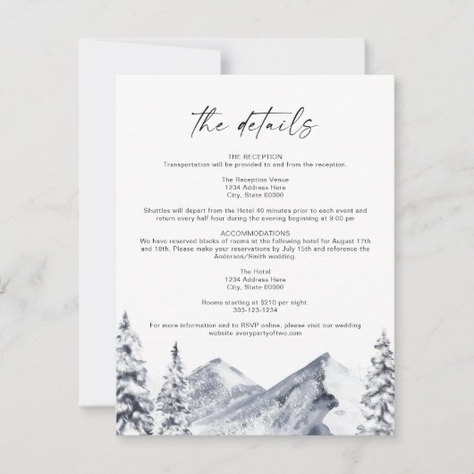 FROST Ski Winter Wedding Details Karte (Vorderseite)