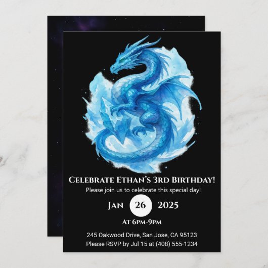 Frost Spiral Dragon Birthday Invitation Einladung (Vorne/Hinten)