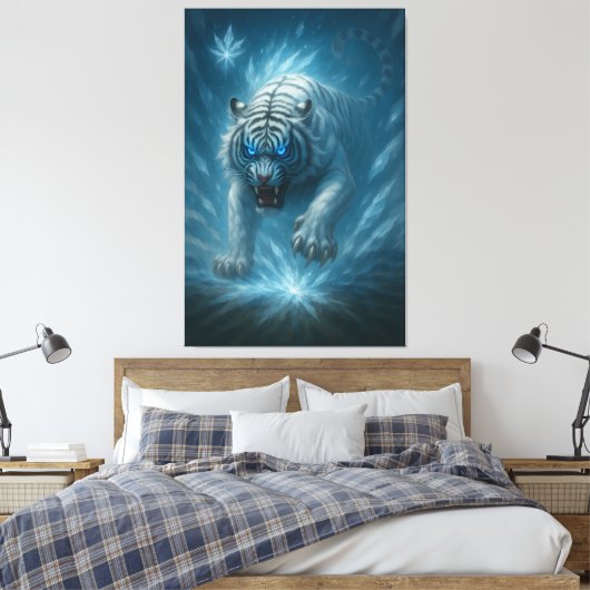 Frost White Tiger – Emperor of the Frozen Realm – Leinwanddruck (Insitu (Schlafzimmer))