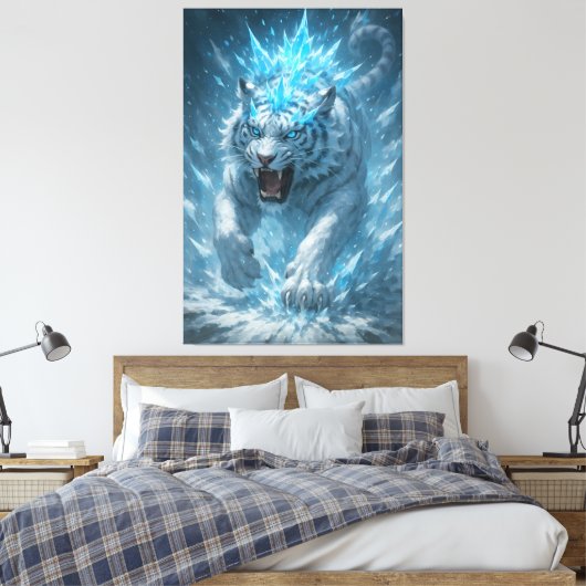Frost White Tiger – Emperor of the Frozen Realm – Leinwanddruck (Insitu (Schlafzimmer))
