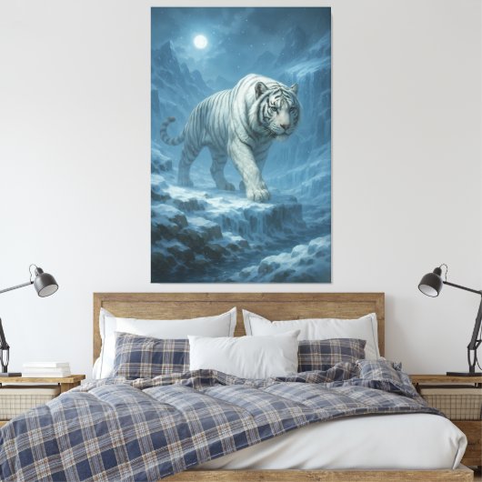Frost White Tiger | Emperor of the Frozen Realm –  Leinwanddruck (Insitu (Schlafzimmer))