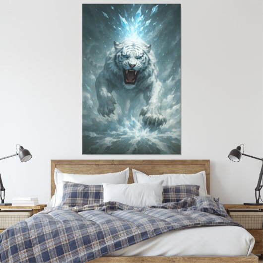Frost White Tiger – Emperor of the Frozen Realm – Leinwanddruck (Insitu (Schlafzimmer))