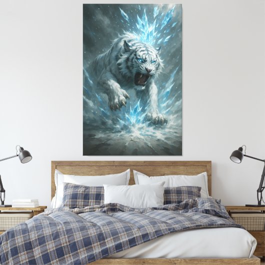Frost White Tiger – Emperor of the Frozen Realm – Leinwanddruck (Insitu (Schlafzimmer))
