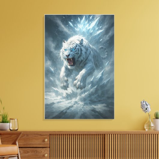 Frost White Tiger – Emperor of the Frozen Realm – Leinwanddruck (Insitu (Wohnzimmer))