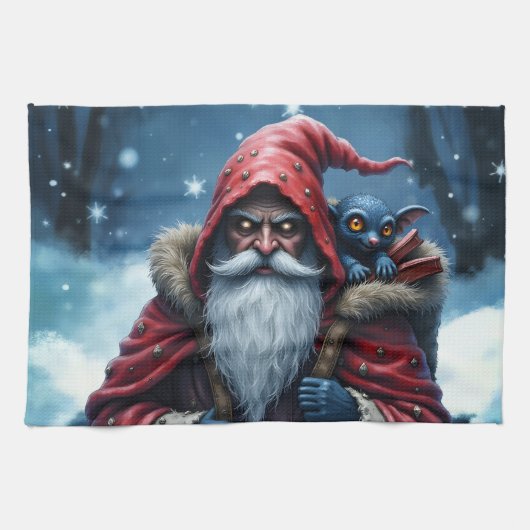 Frostbite Santa und sein Elf der Unfug treibt. Geschirrtuch (Horizontal)