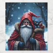 Frostbite Santa und sein Elf der Unfug treibt. Weinetikett (Einzelnes Label)