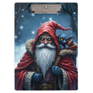 Frostbite Santa und sein Schabernack-Elf. Klemmbrett