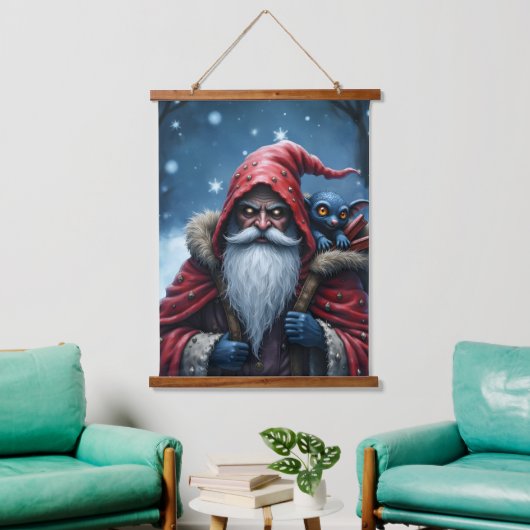 Frostbite Santa und sein Schabernack-Elf. Wandteppich Mit Holzrahmen (Wohnzimmer)