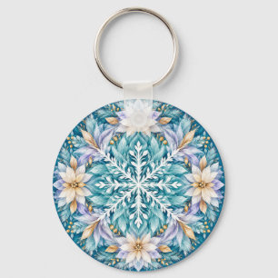Frostblumen-Winter-Mandala Schlüsselanhänger