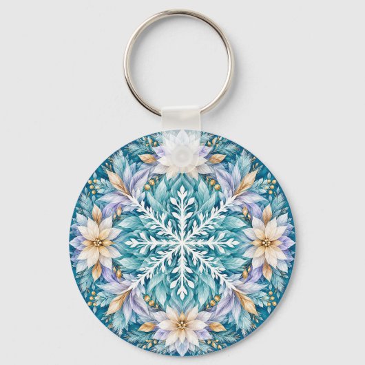 Frostblumen-Winter-Mandala Schlüsselanhänger (Vorderseite)